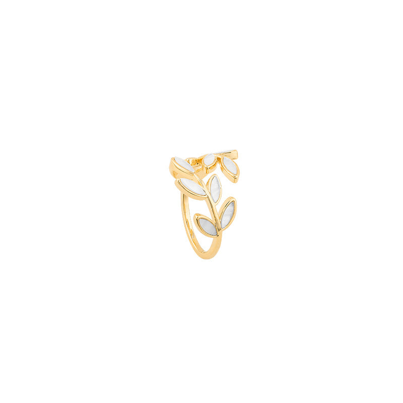 White Opal Leaf Adjustable Ring in Gold