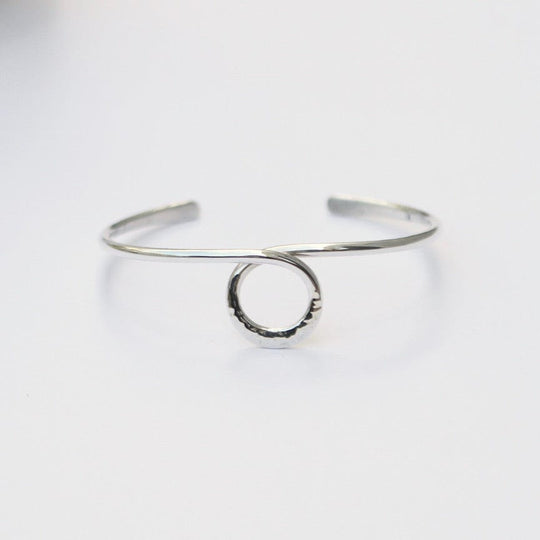 Thin Hammered Cuff With Center Circle Loop