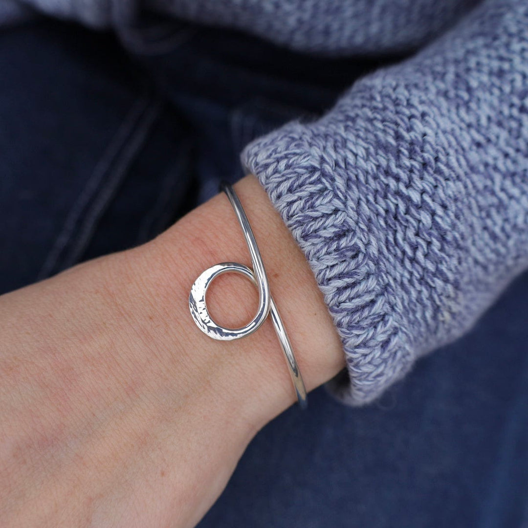 Thin Hammered Cuff With Center Circle Loop