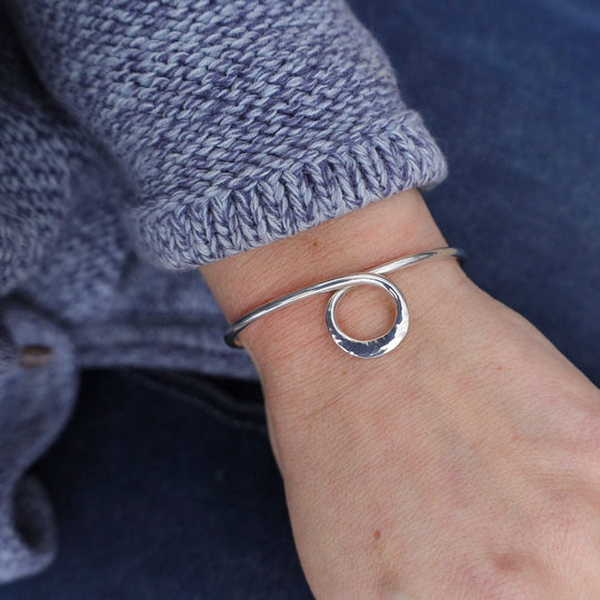 Thin Hammered Cuff With Center Circle Loop