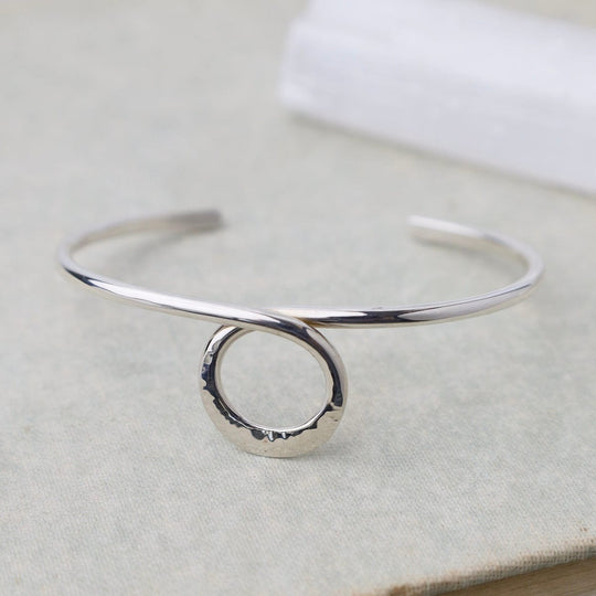 BRC Thin Hammered Cuff With Center Circle Loop