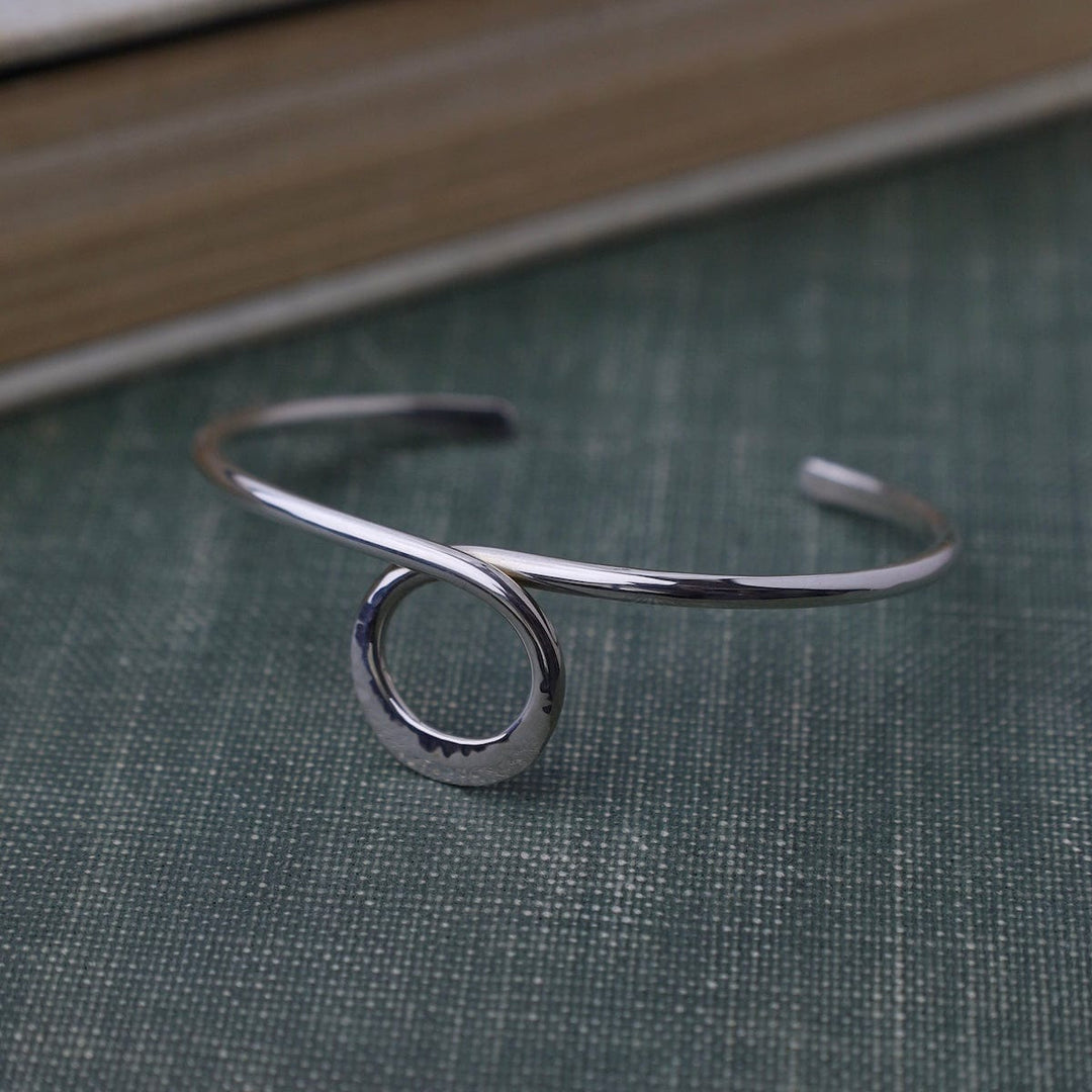 Thin Hammered Cuff With Center Circle Loop