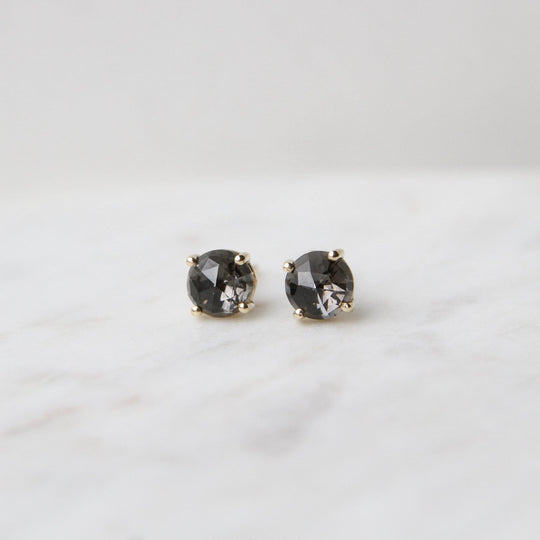 EAR-14K 14k Yellow Gold 6mm Round Black Night Quartz Post