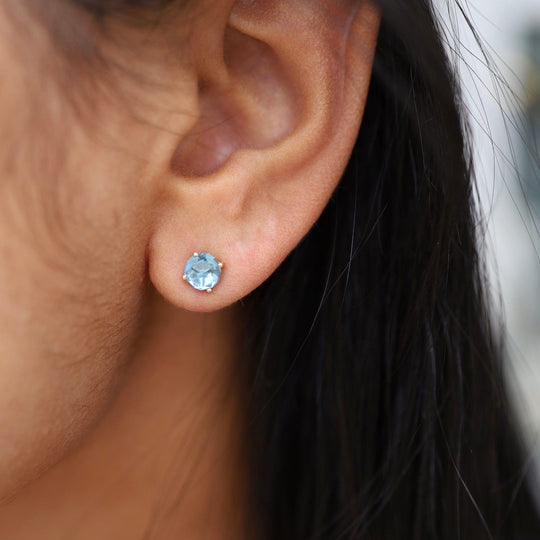 Round Swiss Blue Topaz Post Earrings