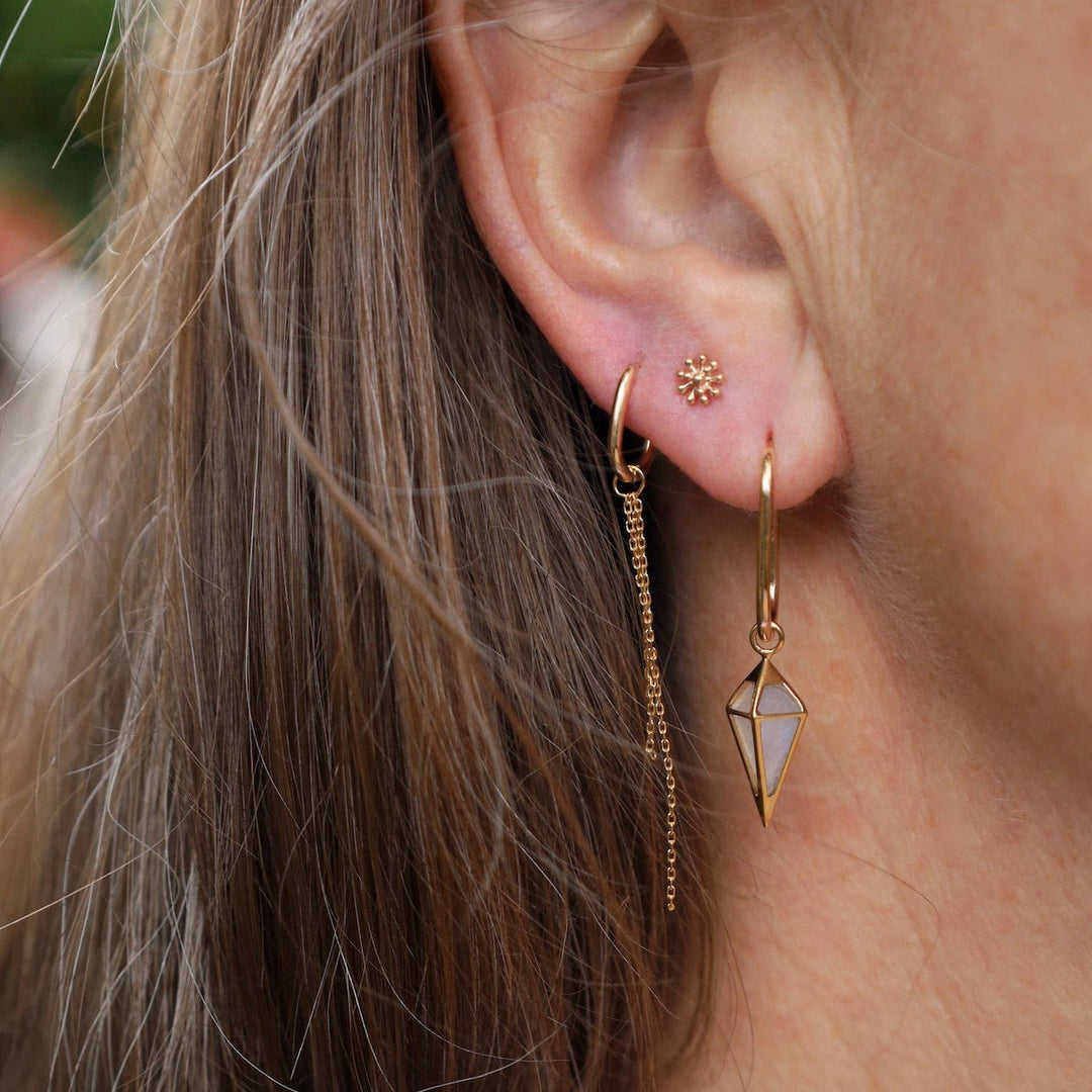 Large Oval Clicker Earring + Short Point Pendulum Moonstone Plaque - Sold as a Single