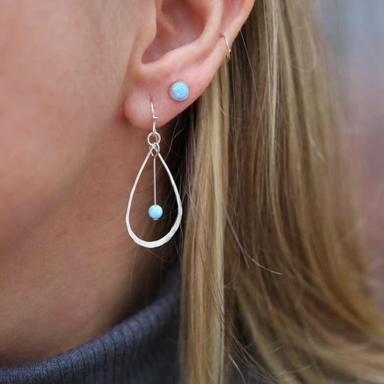 Blue Opal Cabochon Post Earrings