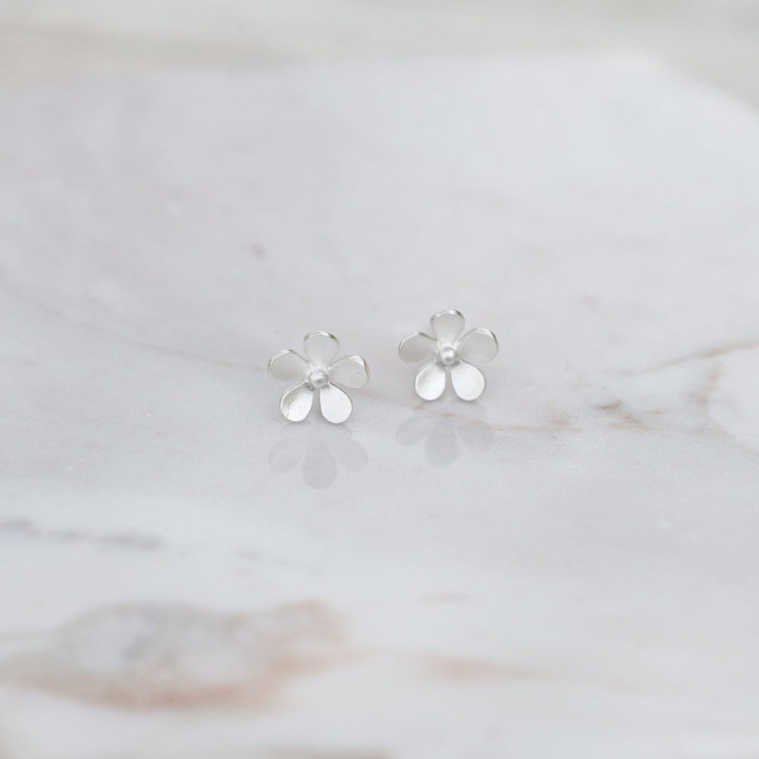 Brushed Sterling Silver Forget Me Not Stud Earrings