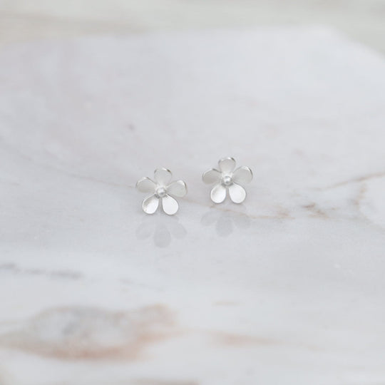 Brushed Sterling Silver Forget Me Not Stud Earrings