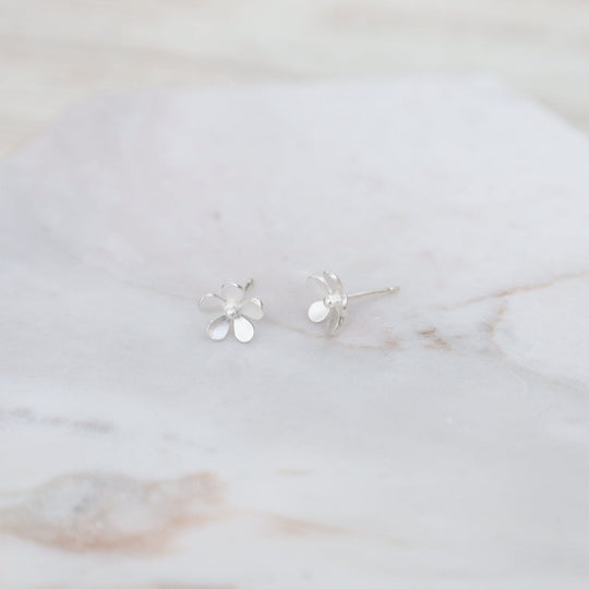 Brushed Sterling Silver Forget Me Not Stud Earrings