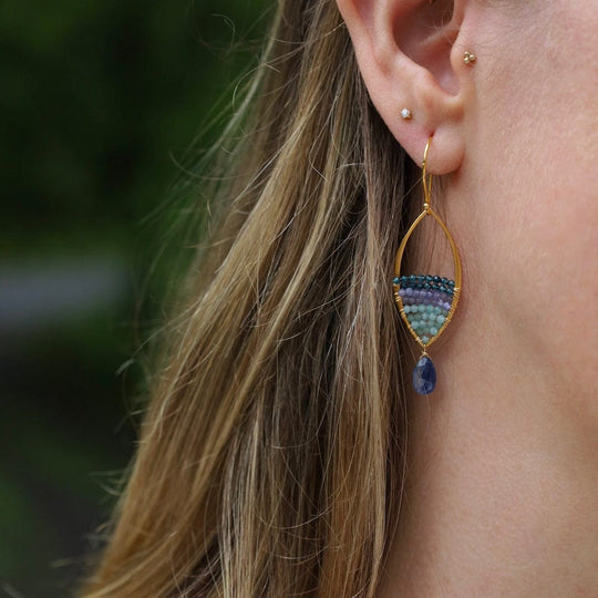 Bright Blue Kyanite Gold Marquis Earrings