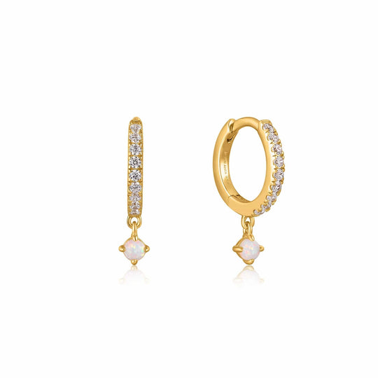 EAR-GPL Gold Sparkle Kyoto Opal Drop Huggie Hoop Earrings