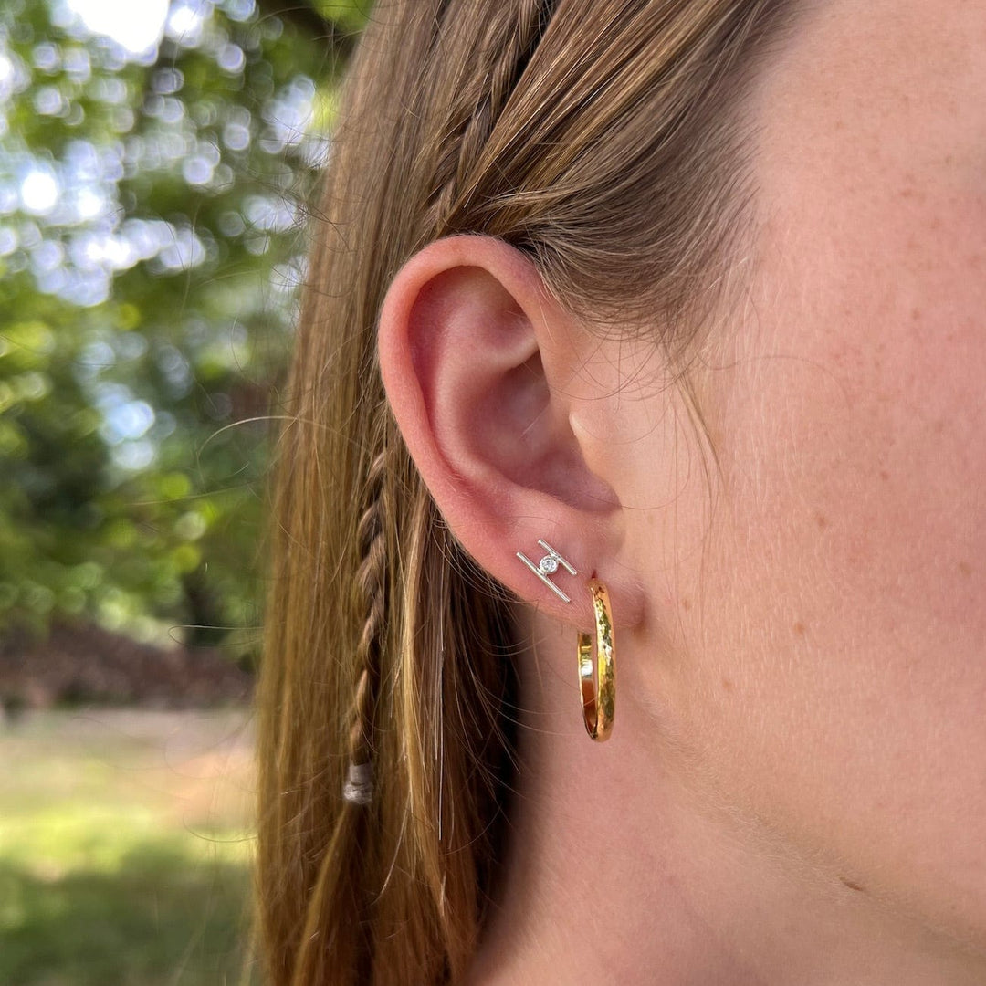 Silver Bars and CZ Post Earrings