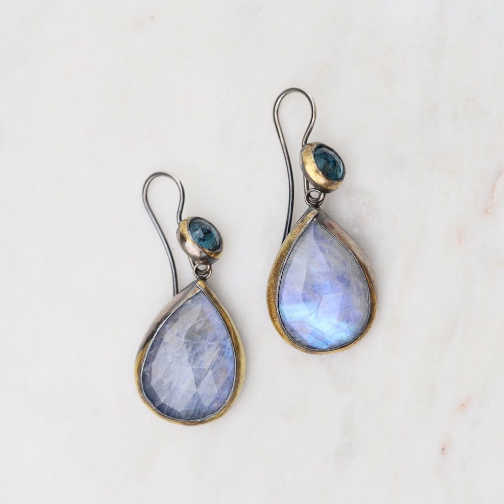 Moonstone Teardrop Crescent Rim Earrings