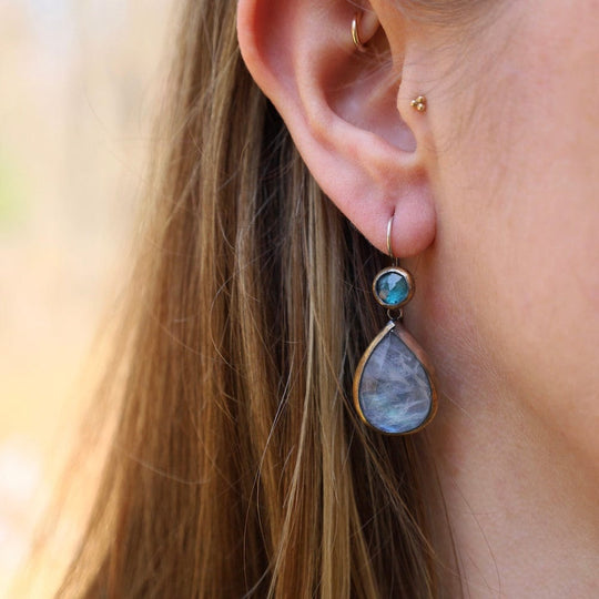 Moonstone Teardrop Crescent Rim Earrings