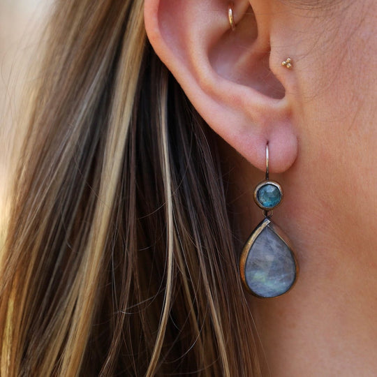 Moonstone Teardrop Crescent Rim Earrings