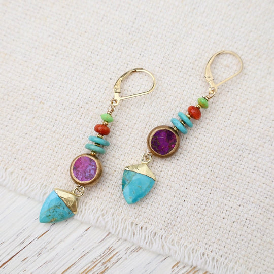 Turquoise Trianglular Point Drop Earrings