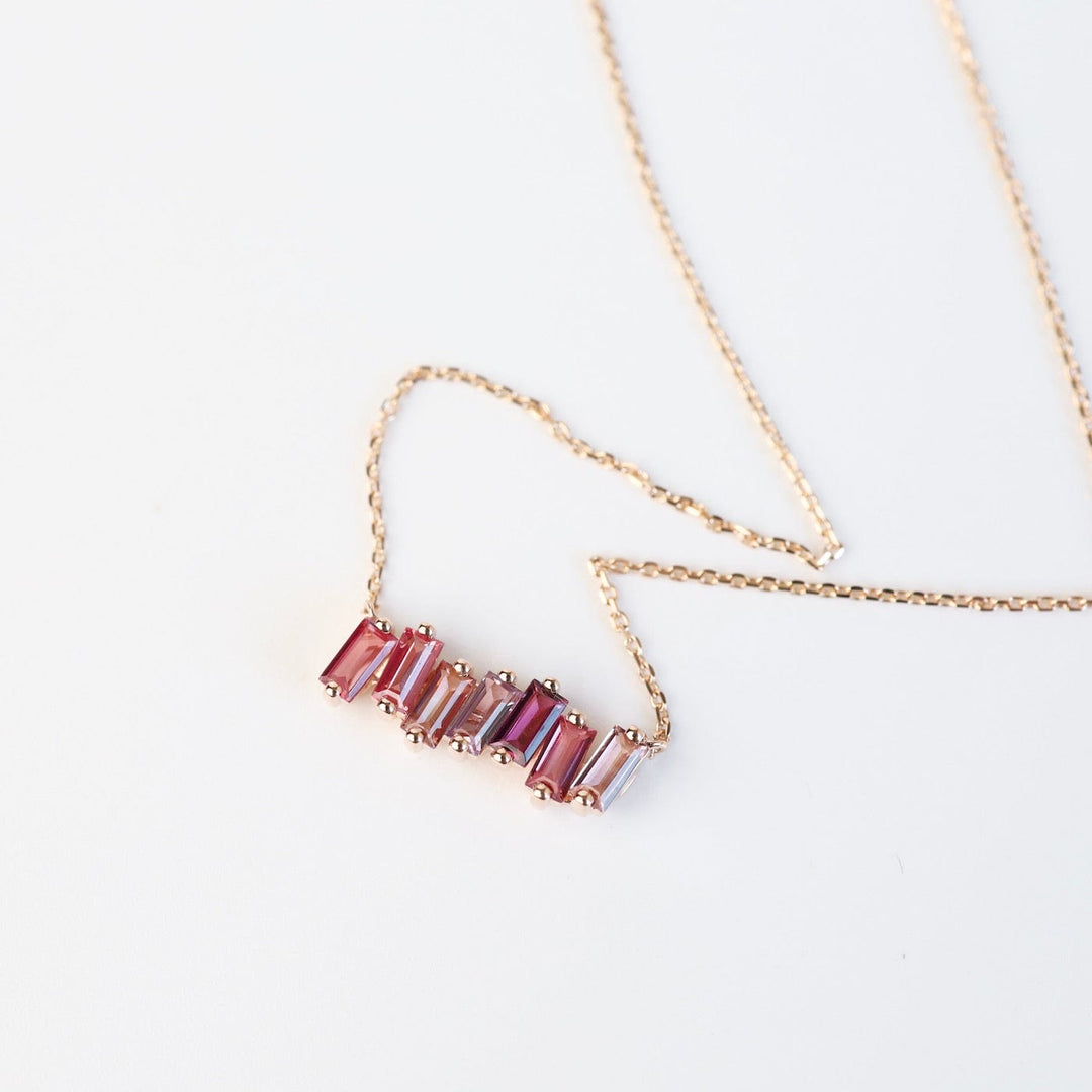 Rose Gold Ombre Pink Topaz Bar Necklace