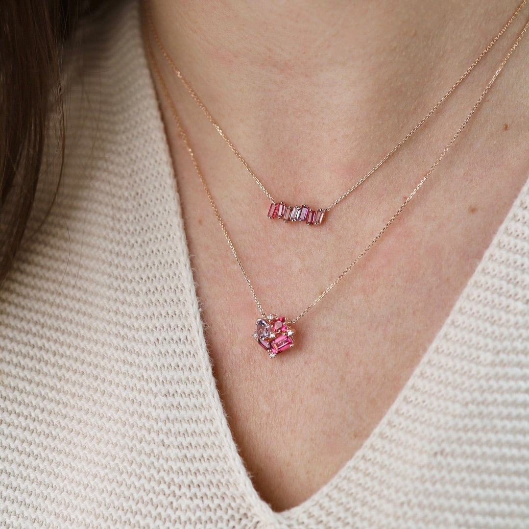 Rose Gold Ombre Pink Topaz Bar Necklace