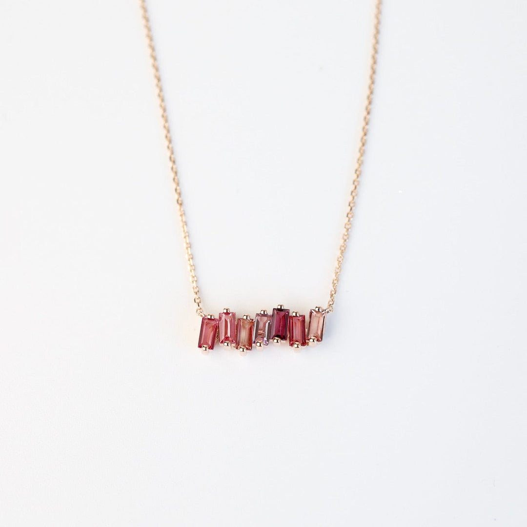 NKL-14K Rose Gold Mixed Pink Baguette Bar Necklace