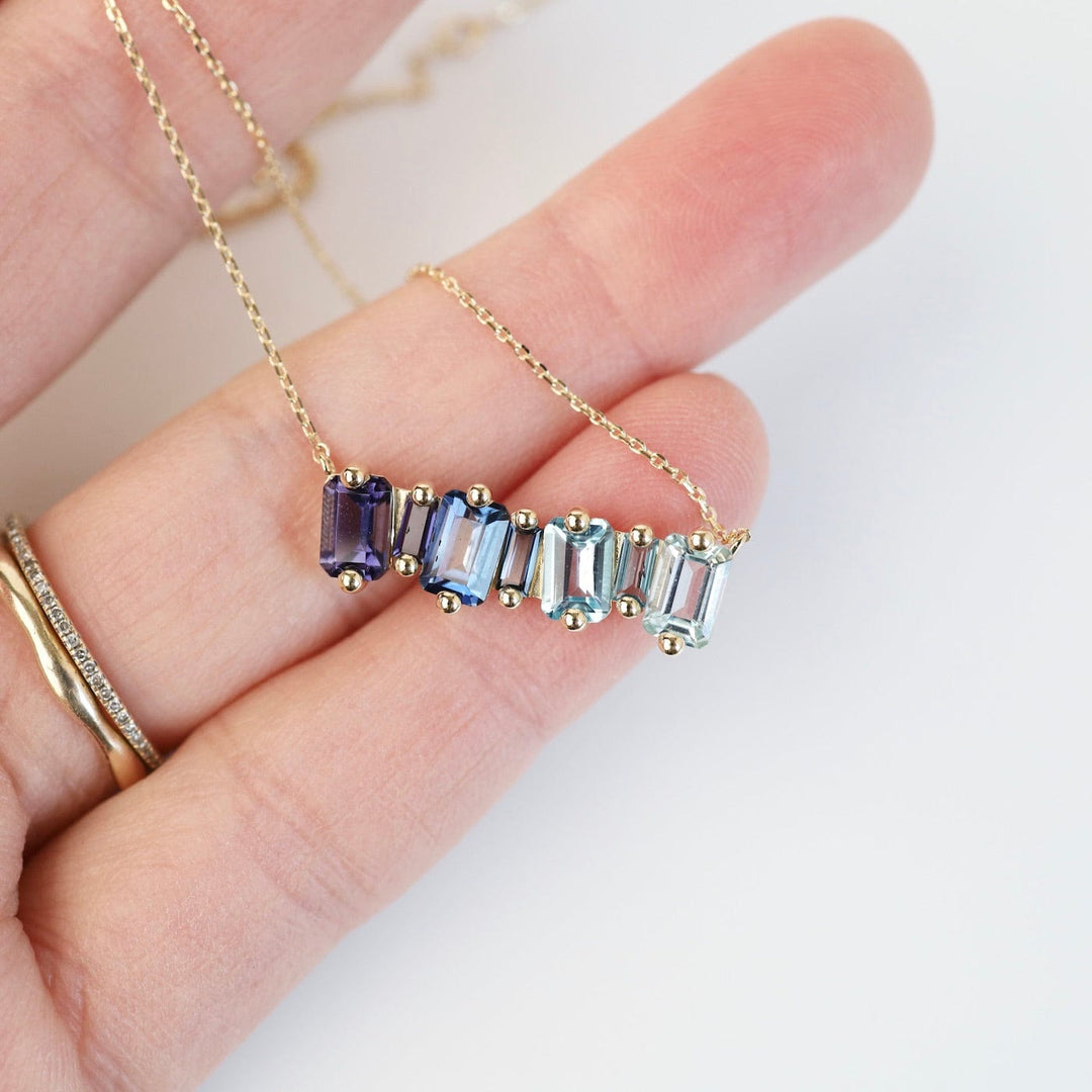 Yellow Gold Ombre BlueTopaz Bar Necklace