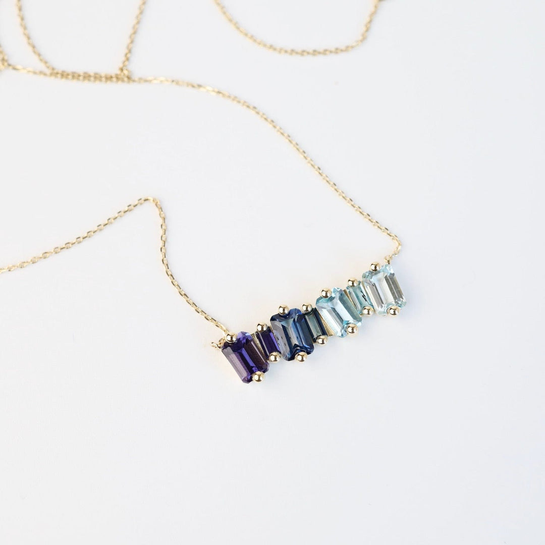 Yellow Gold Ombre BlueTopaz Bar Necklace