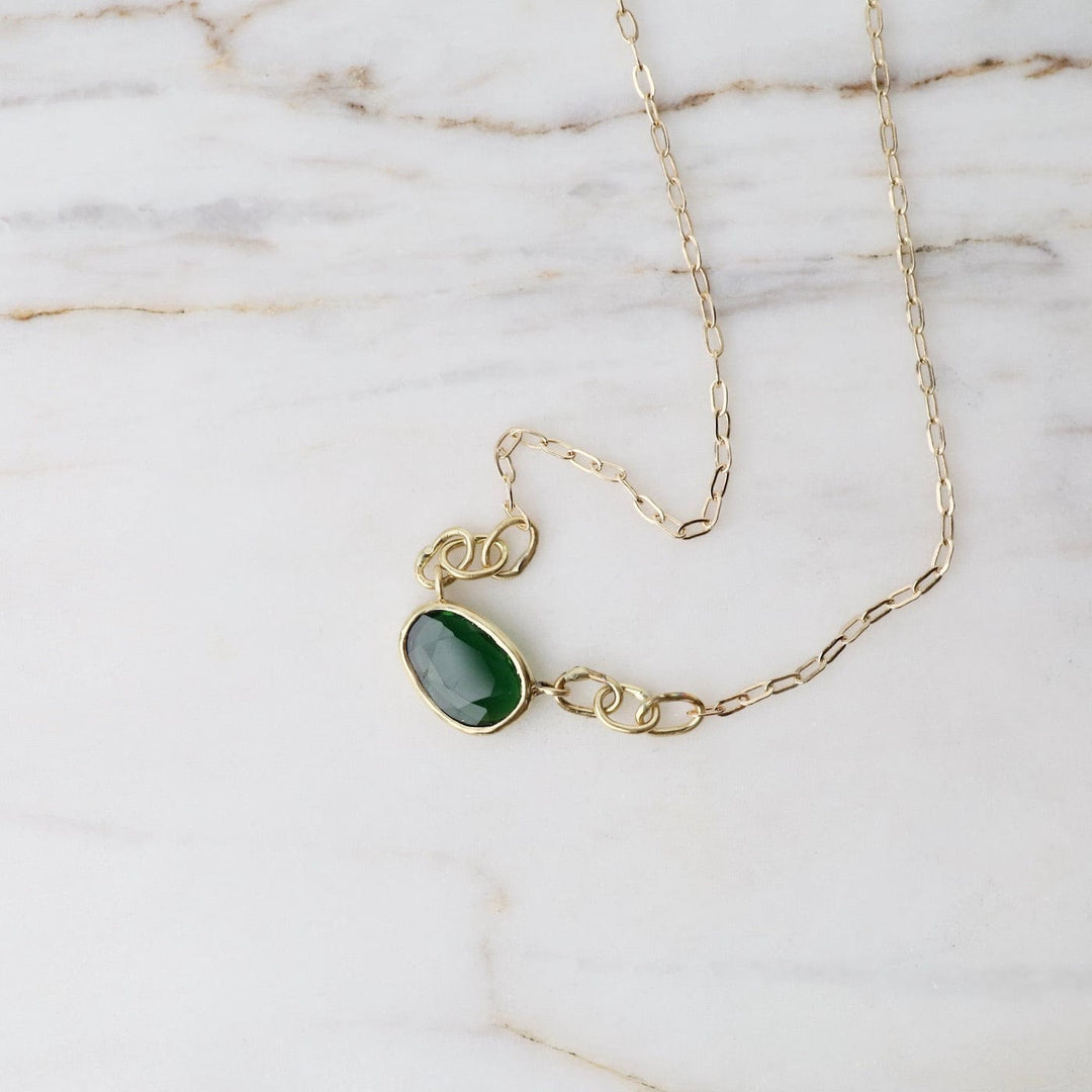 Free Form Rose Cut Green Tourmaline Necklace