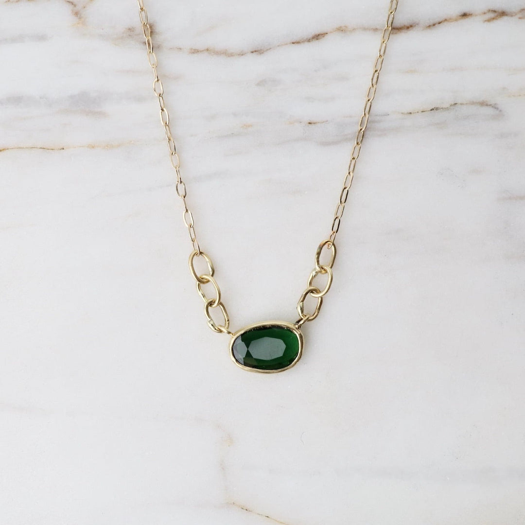 NKL-18K Free Form Rose Cut Green Tourmaline Necklace