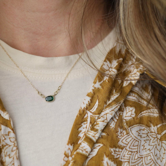 Free Form Rose Cut Green Tourmaline Necklace