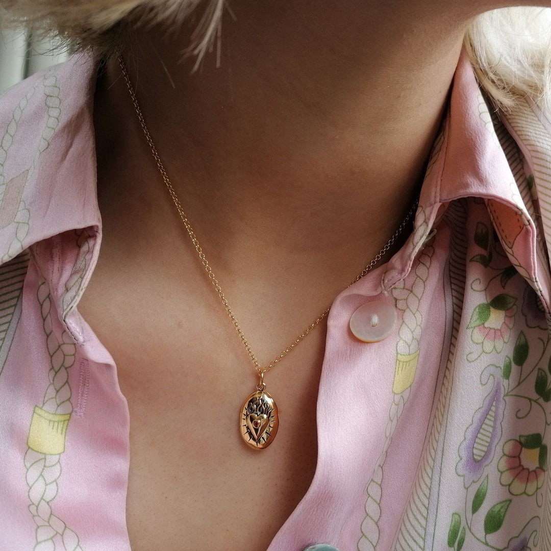 Flaming Heart Locket Necklace