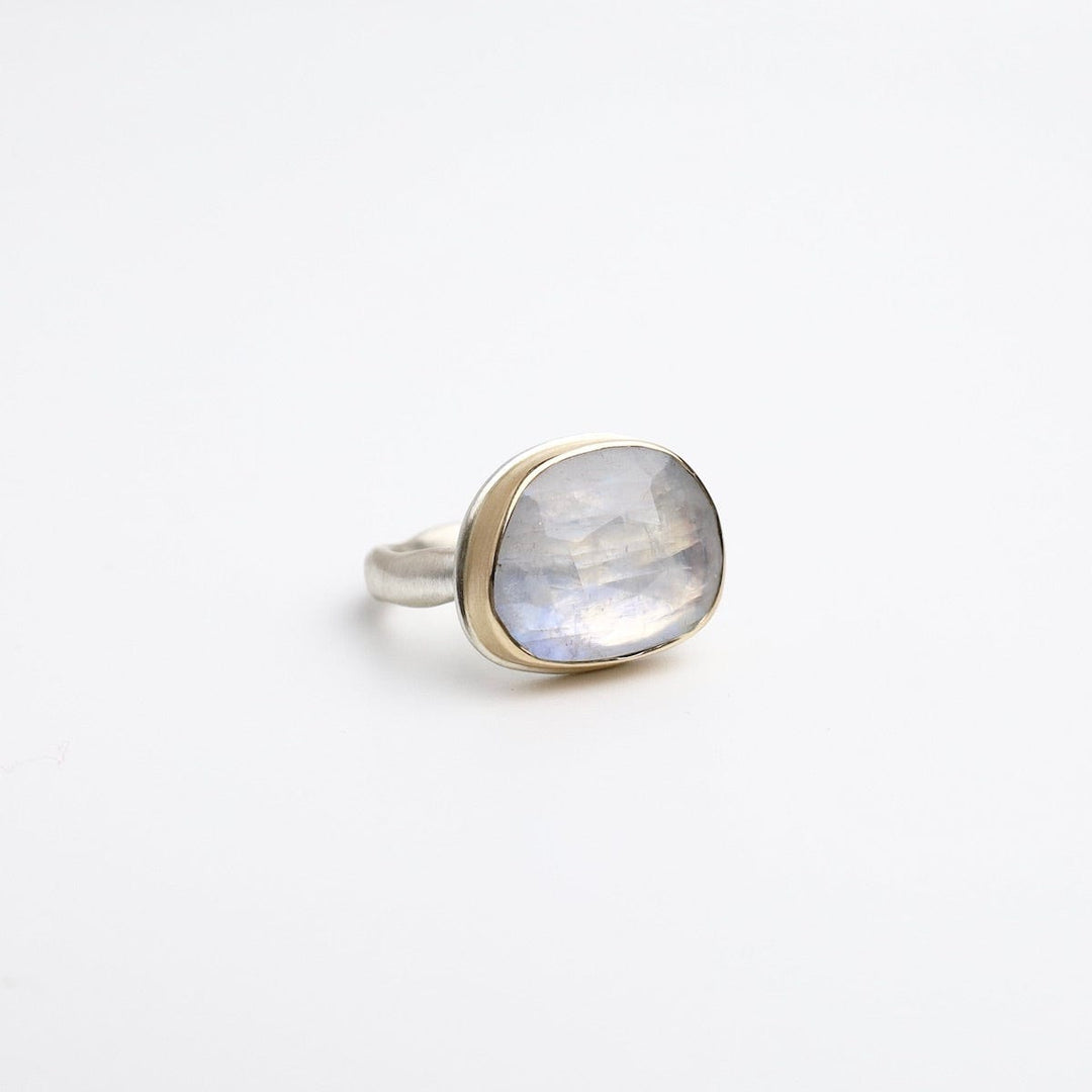 Jamie Joseph Asymmetrical Rose Cut White Rainbow Moonstone Ring