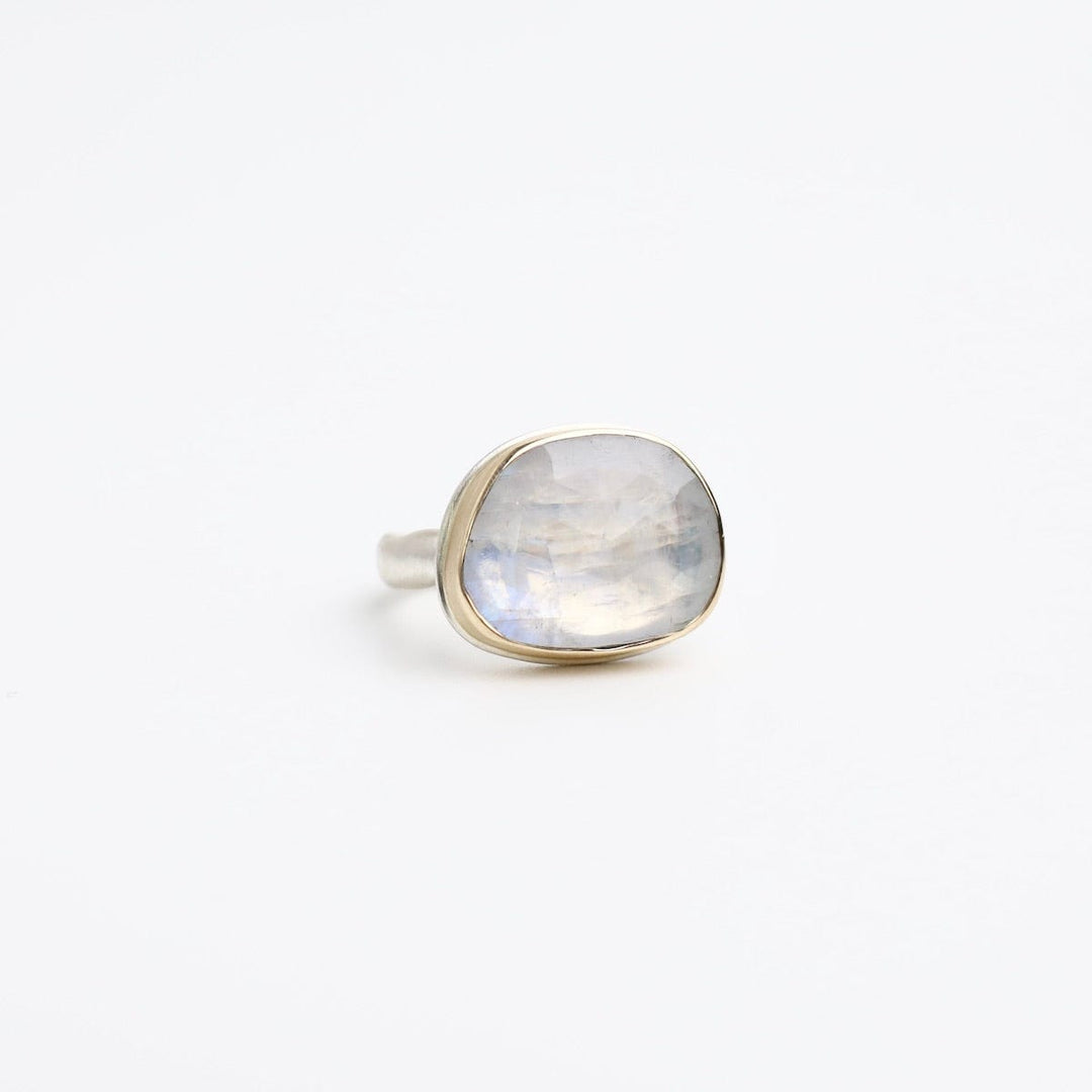 Jamie Joseph Asymmetrical Rose Cut White Rainbow Moonstone Ring