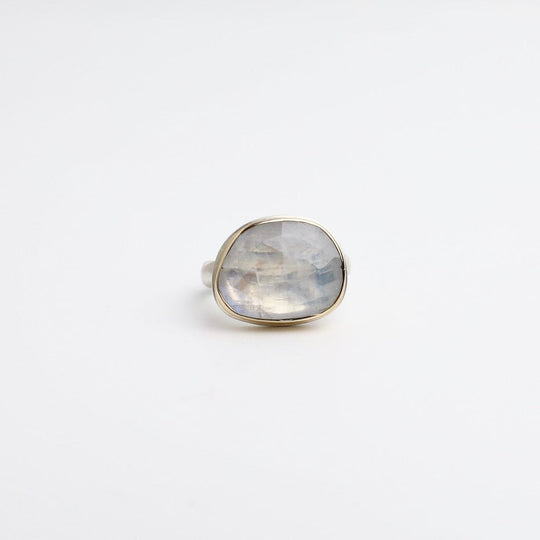 Jamie Joseph Asymmetrical Rose Cut White Rainbow Moonstone Ring