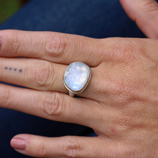 Jamie Joseph Asymmetrical Rose Cut White Rainbow Moonstone Ring