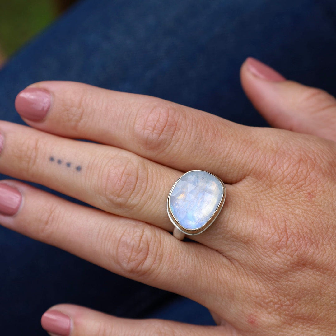 Jamie Joseph Asymmetrical Rose Cut White Rainbow Moonstone Ring