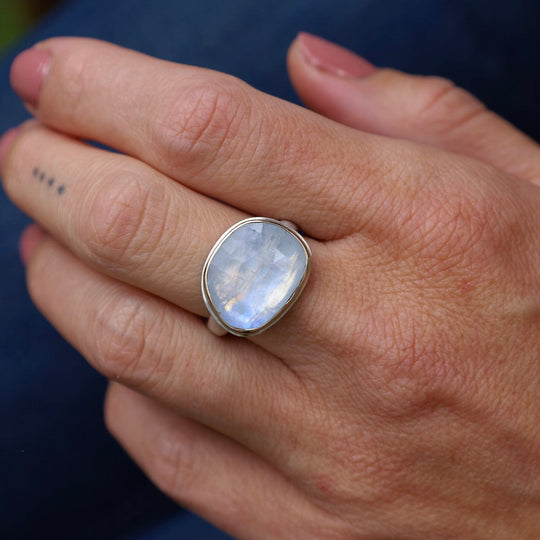 Jamie Joseph Asymmetrical Rose Cut White Rainbow Moonstone Ring