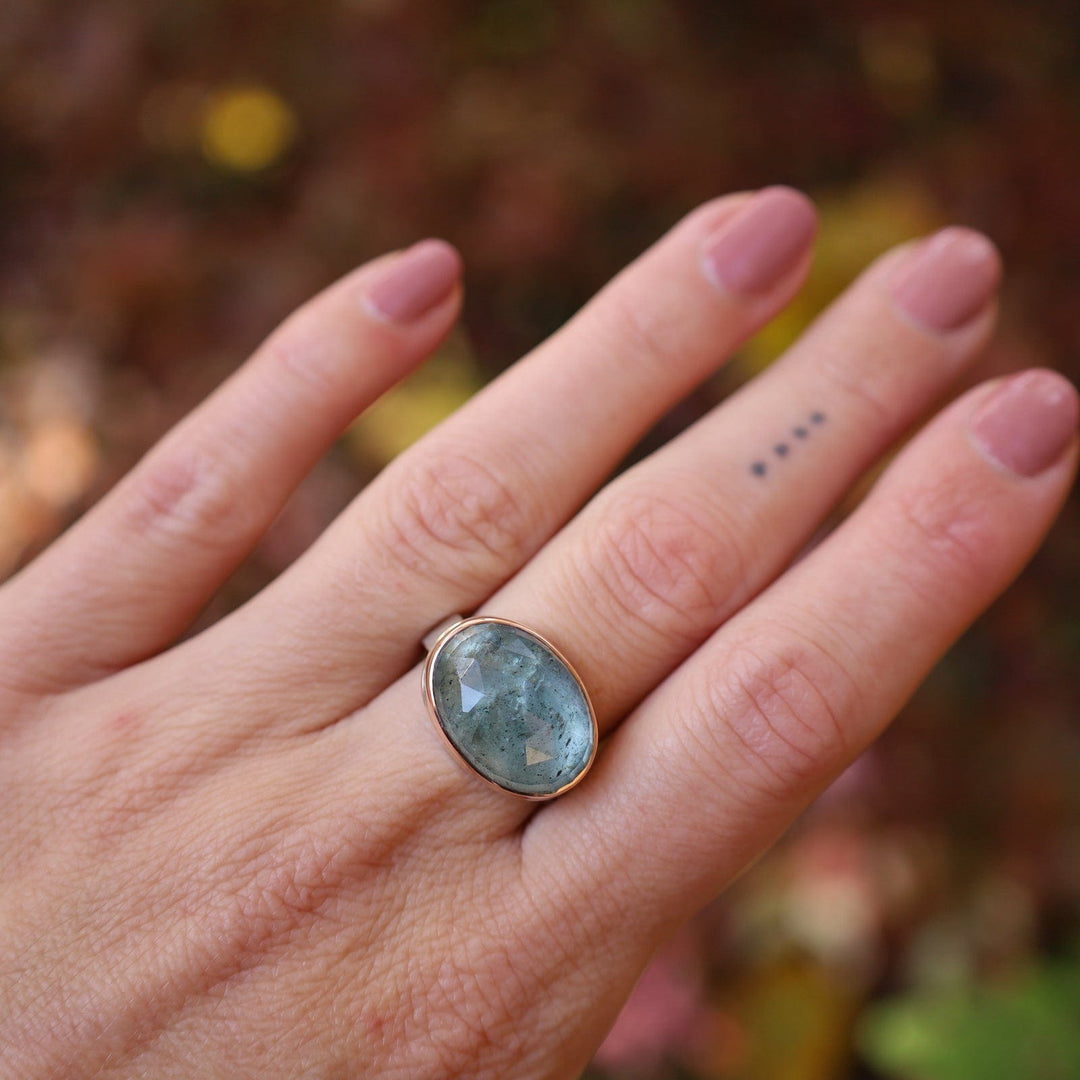 Jamie Joseph Oval Rose Cut Moss Aquamarine Ring