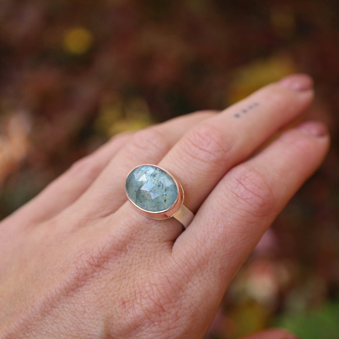 Jamie Joseph Oval Rose Cut Moss Aquamarine Ring