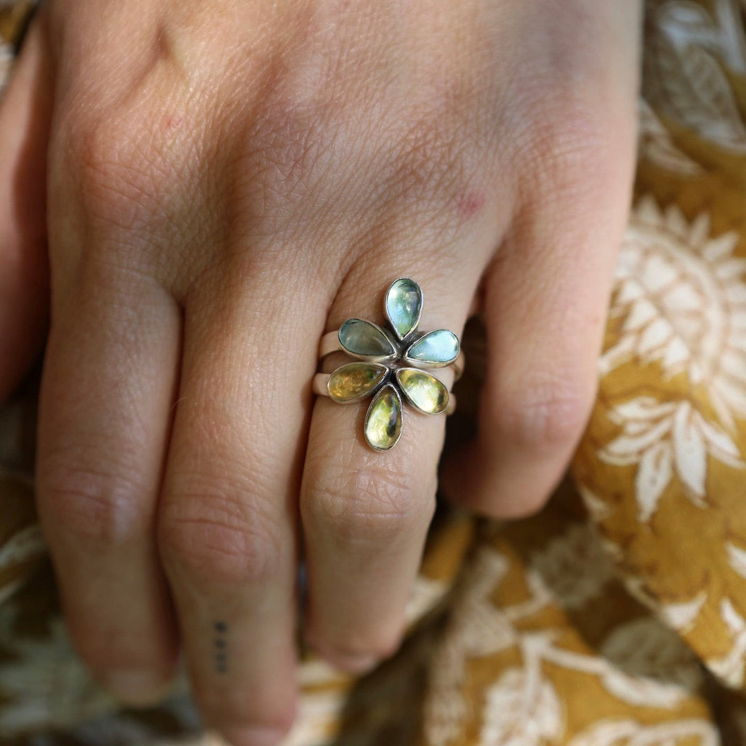 Apatite Glowing Lotus Blossom Ring  - Sterling Silver