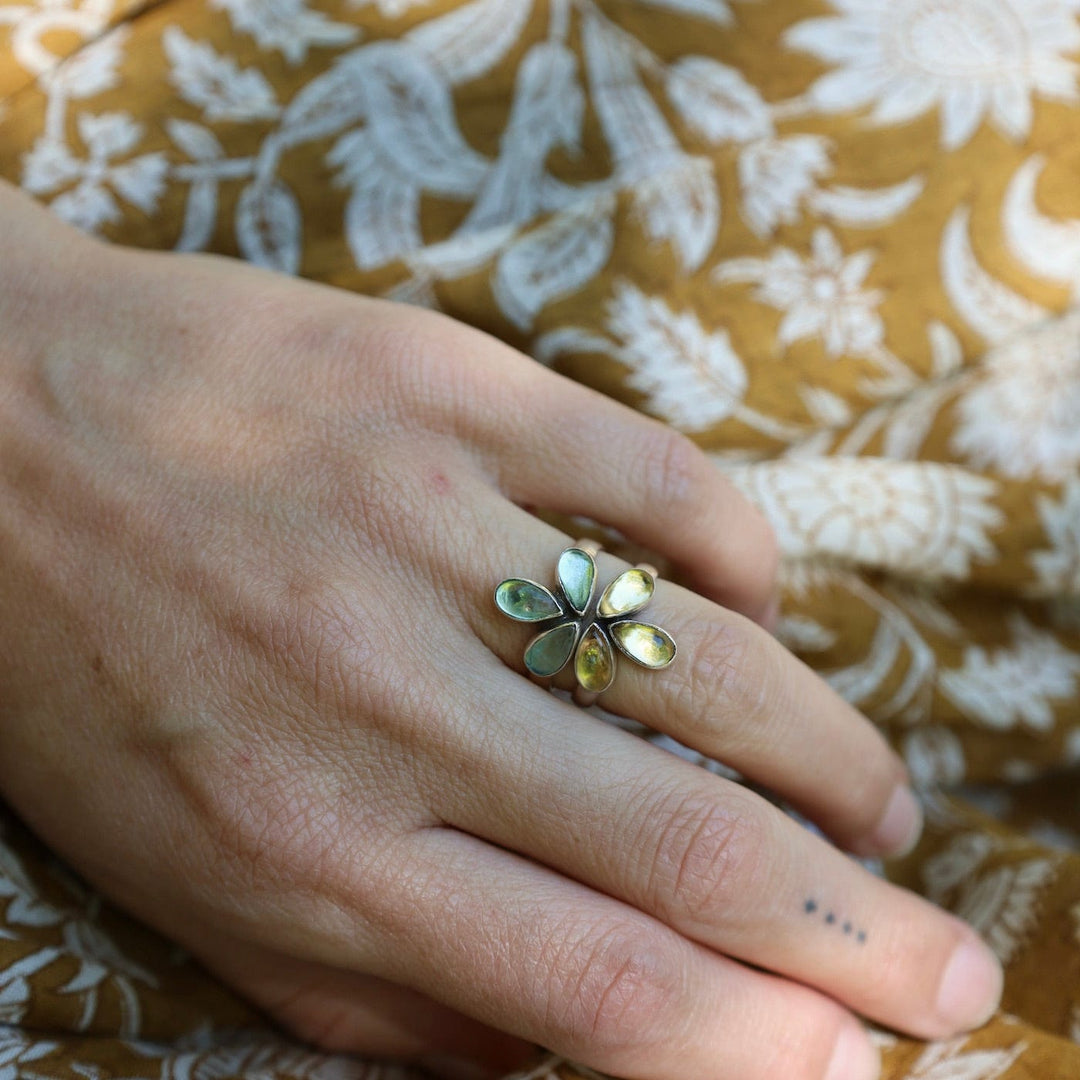 Apatite Glowing Lotus Blossom Ring  - Sterling Silver