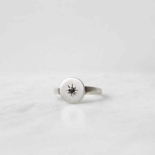 RNG Disc with Star Set Black Onyx Ring