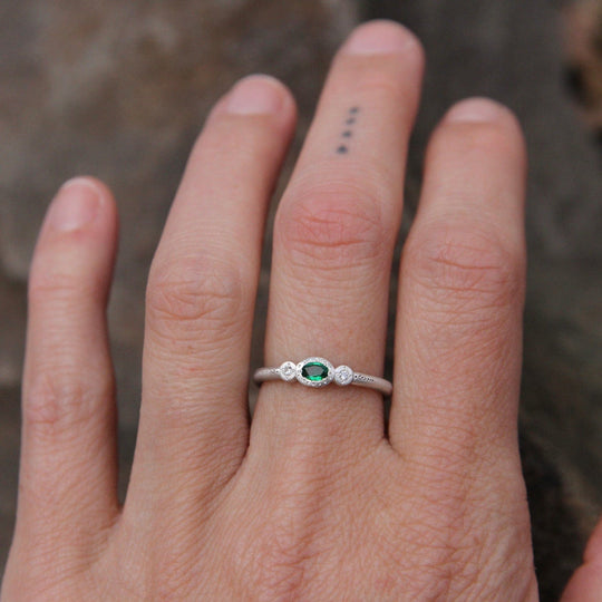 Oval & Round Charm Ring in Emerald