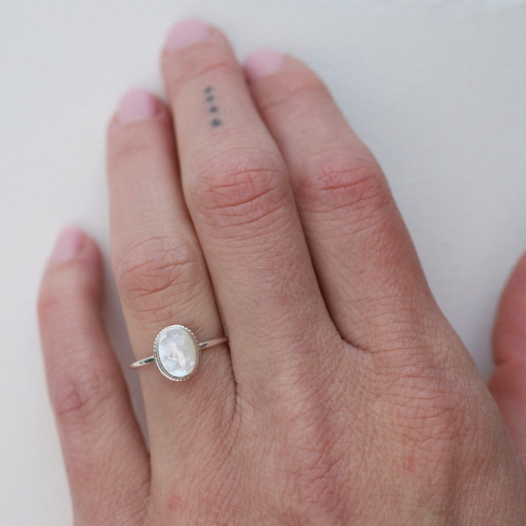 Small Oval Mother of Pearl Silver Ring